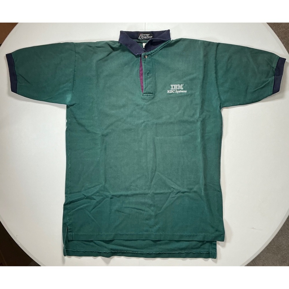 VTG Rare Tech 90s IBM RISC Systems Polo Shirt XL Green Heavy Dad Inner Harbor